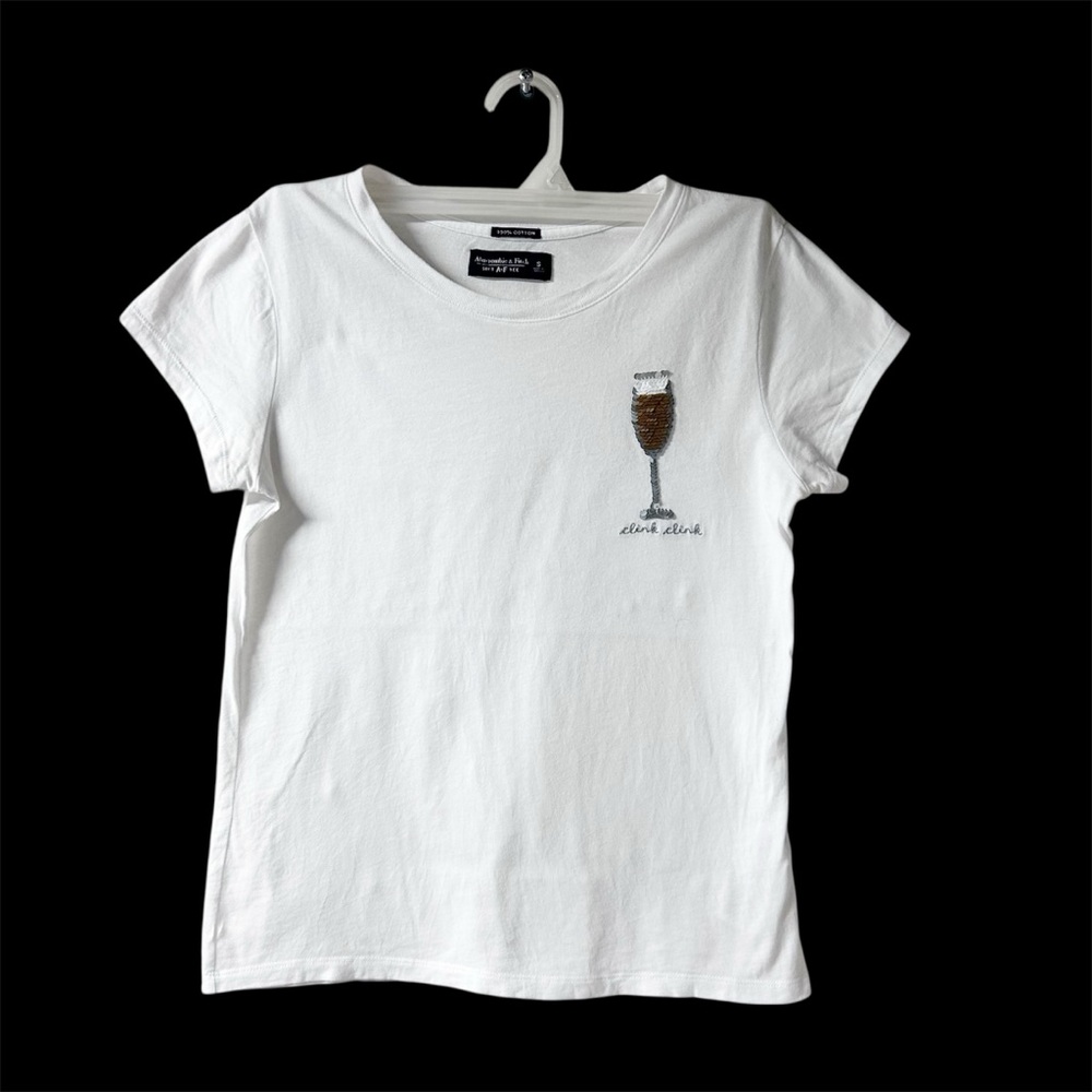 Abercrombie & Fitch Short Sleeve White Graphic Skimming Tee Sz S Martini Glass